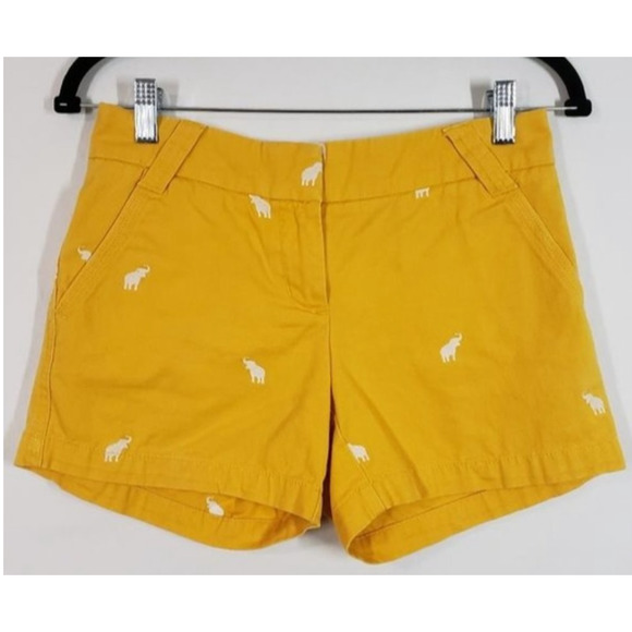 J. Crew Mustard Yellow Embroidered Elephant Classic Chino Shorts - Picture 2 of 8